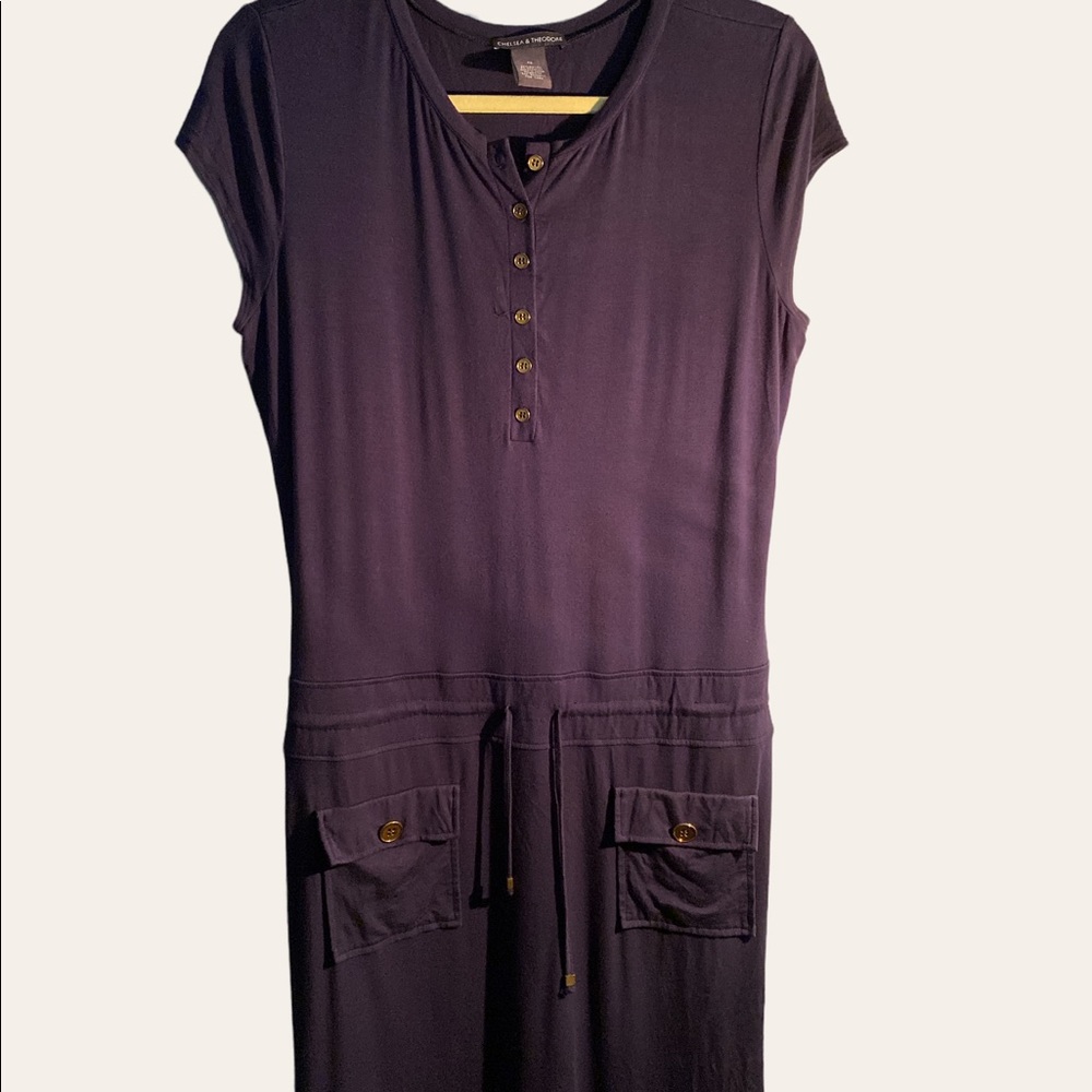 Chelsea & Theodore sz 12 Cute Casual Navy button front dress w/ 2 pockets